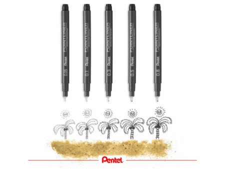 Pentel Feutre technique permanent Pointliner, set de 8, noir