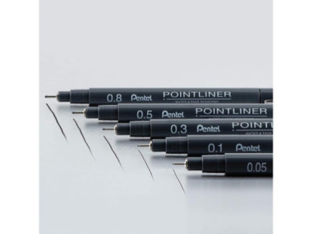 Pentel Feutre technique permanent Pointliner, set de 8, noir