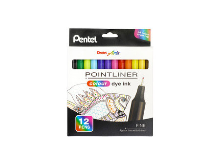 PentelArts Feutre POINTLINER colour dye ink, étui de 12