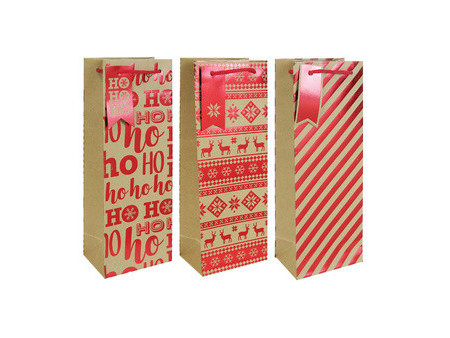 Clairefontaine Sac cadeau de Noël pour bouteille, set de 3