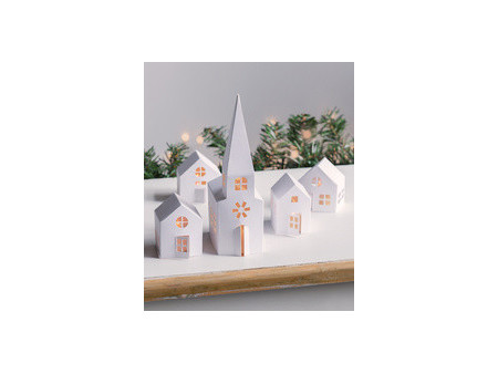 HEYDA Kit village illuminé Maisons & église carton, 5 pièces
