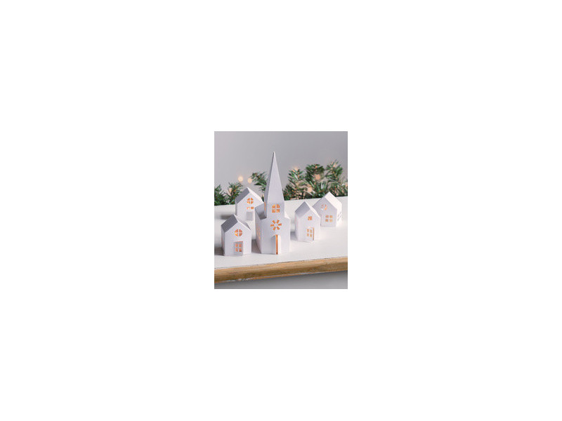 HEYDA Kit village illuminé Maisons & église carton, 5 pièces
