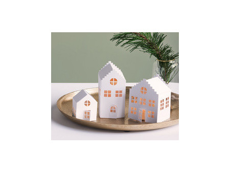 HEYDA Kit village illuminé Maisons, carton, 3 pièces, blanc