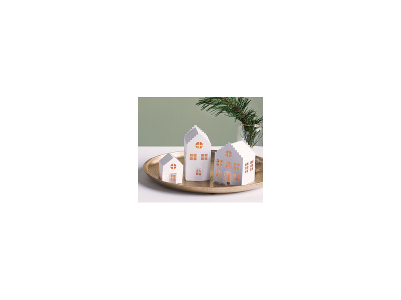 HEYDA Kit village illuminé Maisons, carton, 3 pièces, blanc