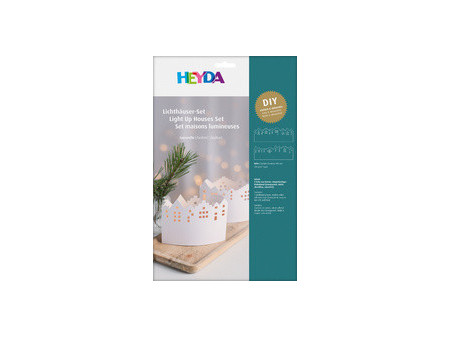 HEYDA Kit village illuminé Leporello, carton, 100 mm, blanc