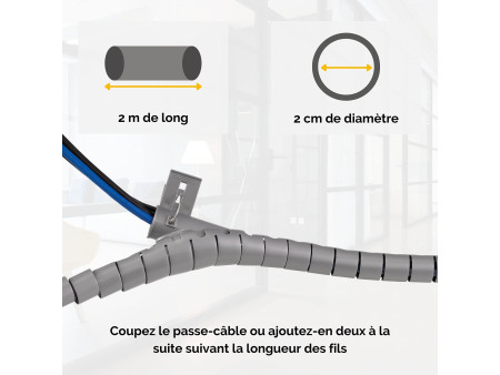 Fellowes Gaine de câbles Câble Zip, longueur: 2,0 m, argent