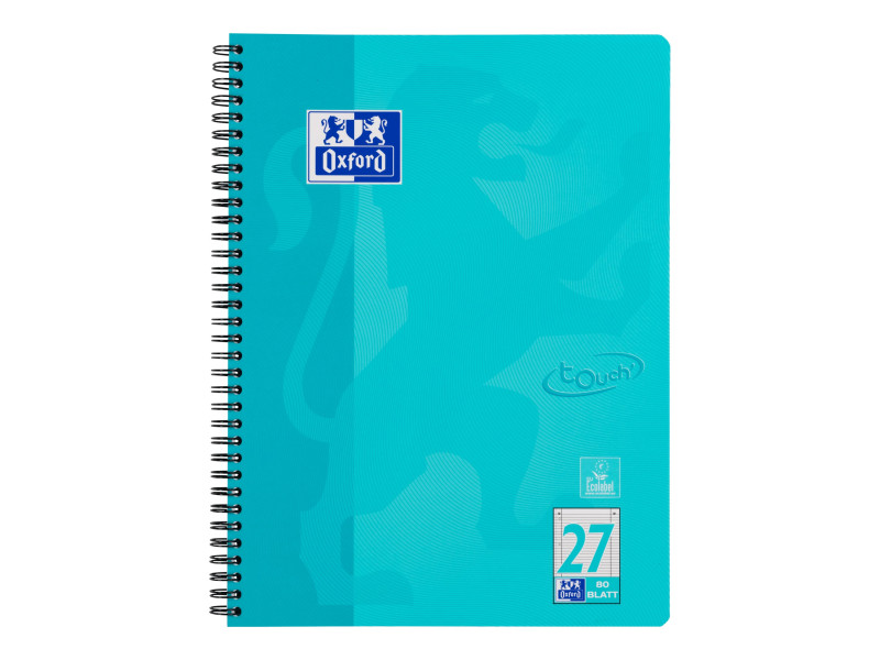 Oxford cahier Touch, A4+, ligné, 160 pages, bleu aqua