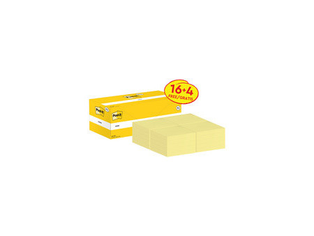 Post-it Bloc-notes adhésif, 76 x 76 mm, jaune, 16+4 gratuits