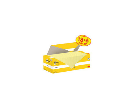 Post-it Bloc-notes adhésif, 76 x 76 mm, jaune, 18+6 gratuits
