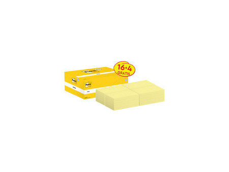 Post-it Bloc-notes adhésif, 51 x 38 mm, jaune, 18+6 gratuits
