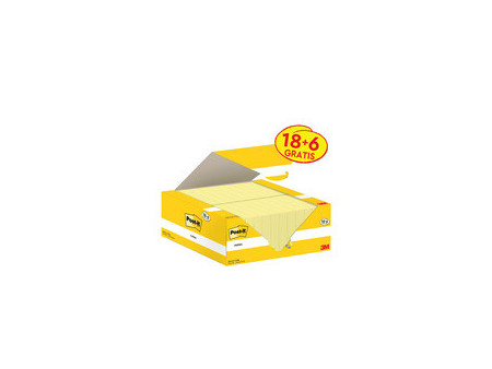 Post-it Bloc-notes adhésif, 127x76 mm, jaune, 18+6 gratuits