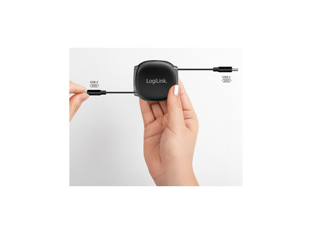 LogiLink Câble USB 2.0, USB-C - USB-C, rétractable, noir