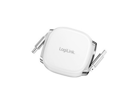 LogiLink Câble USB 2.0, USB-C - USB-C, rétractable, blanc