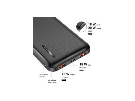 LogiLink Powerbank, 10.000 mAh, 2x USB-A, 2x USB-C, blanc