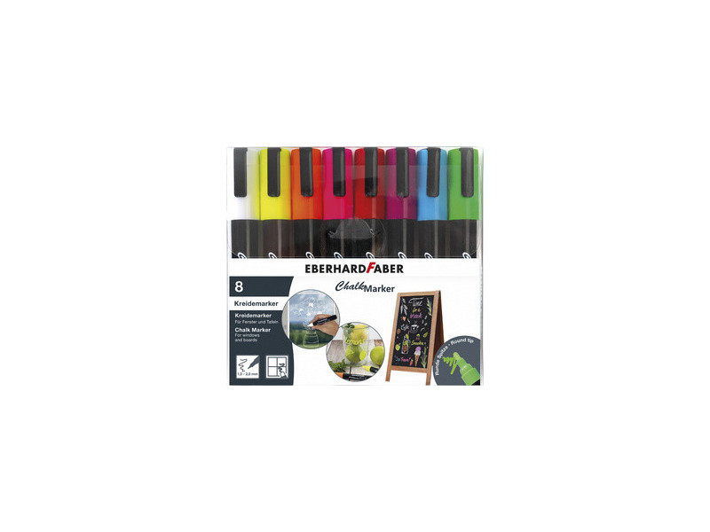 EBERHARD FABER Marqueur craie 1-2 mm, étui de 8, assorti