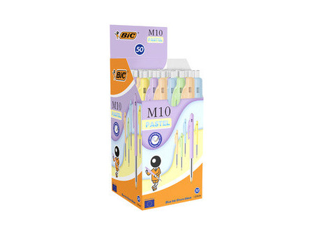 BIC Stylo à bille rétractable M10 Pastel, boîte de 50