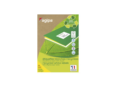 agipa Etiquette multi-usage, recyclé, 199,6 x 289,1 mm,blanc