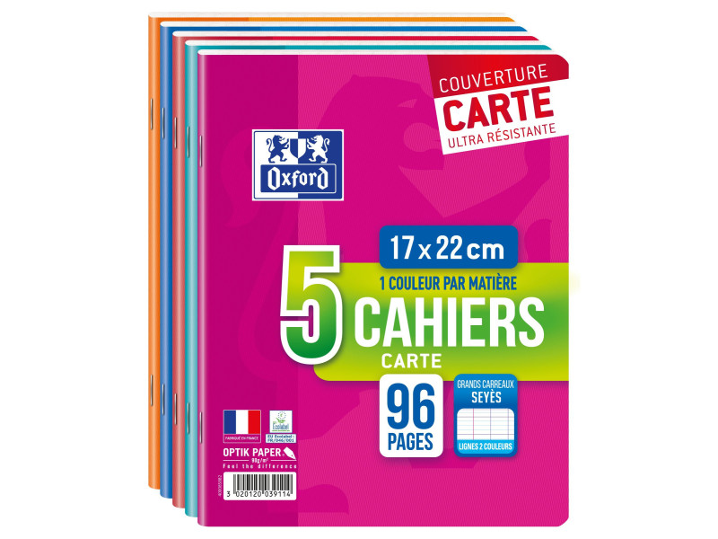 Oxford Cahier piqûre, 170 x 220 mm, seyès, 96 pages,lot de 5