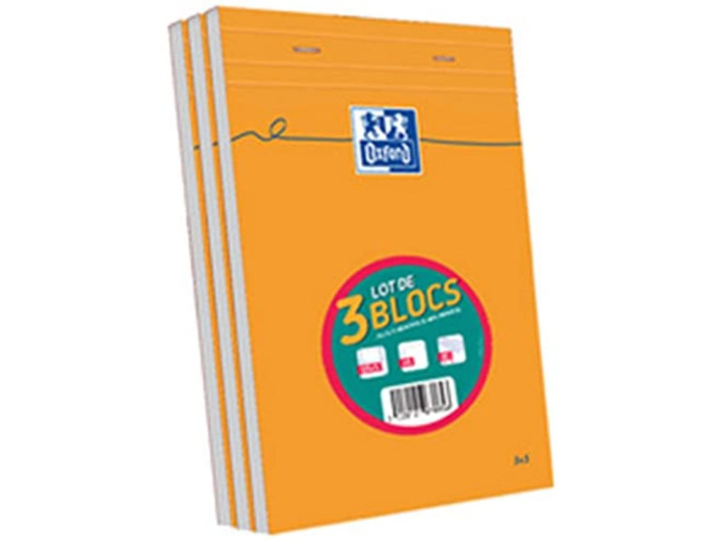 Oxford Bloc-notes, A5, quadrillé, 80 feuilles, lot de 3