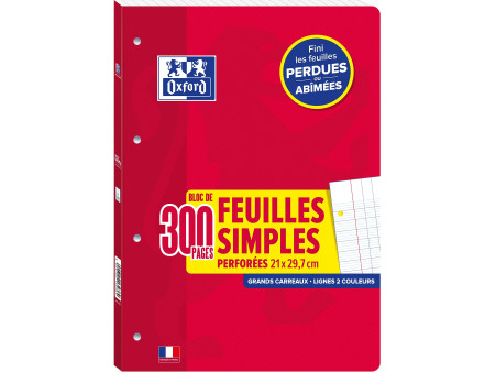 Oxford Bloc de feuilles simples perforées, A4, seyès