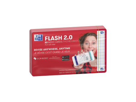Oxford Fiches 'Flash 2.0', 75 x 125 mm, quadrillé, rouge
