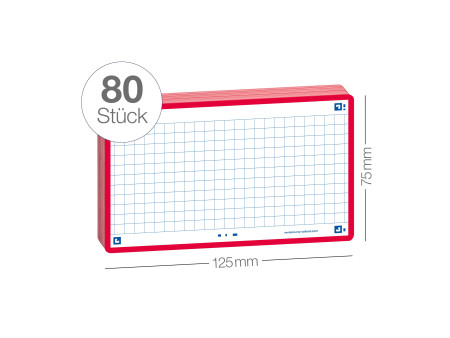 Oxford Fiches 'Flash 2.0', 75 x 125 mm, quadrillé, rouge
