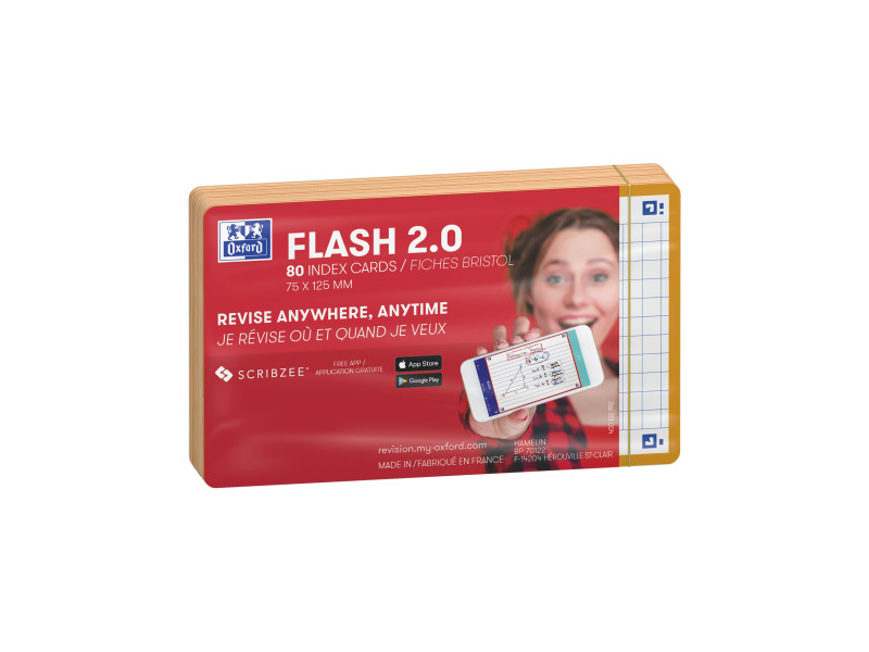 Oxford Fiches 'Flash 2.0', 75 x 125 mm, quadrillé, orange