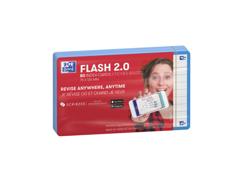 Oxford Fiches 'Flash 2.0', 75 x 125 mm, ligné, turquoise