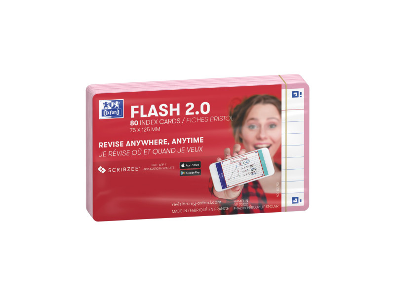 Oxford Fiches 'Flash 2.0', 75 x 125 mm, ligné, rose