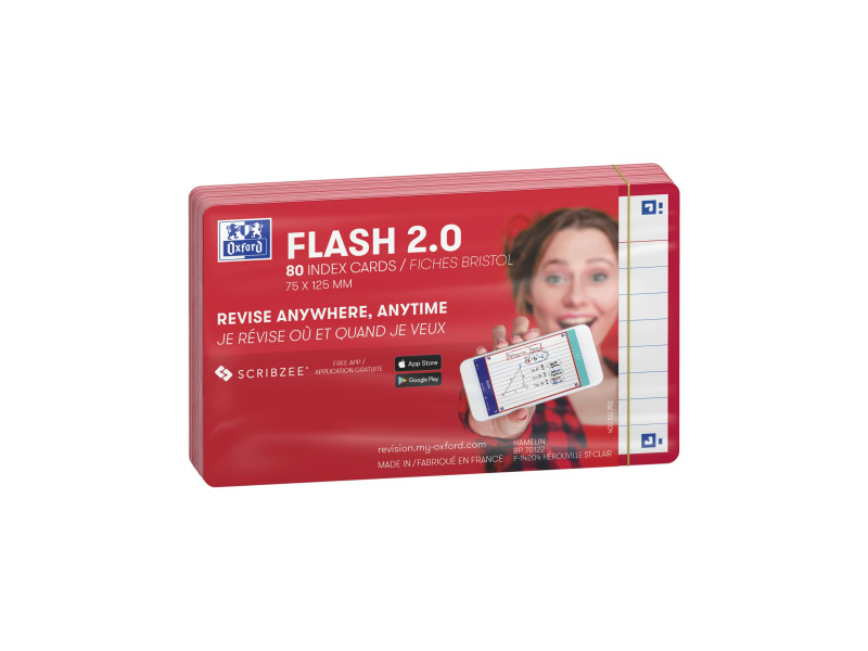 Oxford Fiches 'Flash 2.0', 75 x 125 mm, ligné, rouge