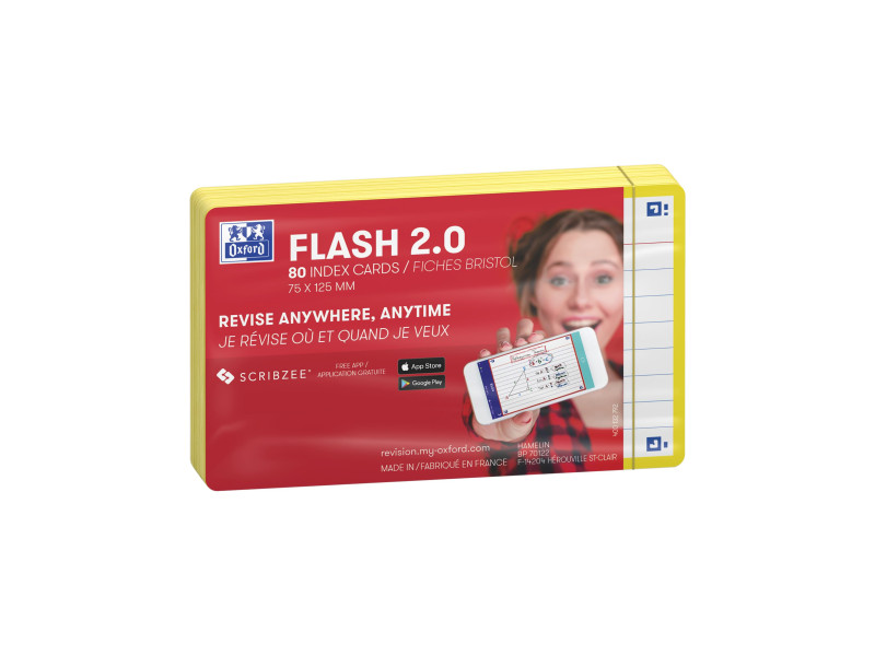 Oxford Fiches 'Flash 2.0', 75 x 125 mm, ligné, jaune
