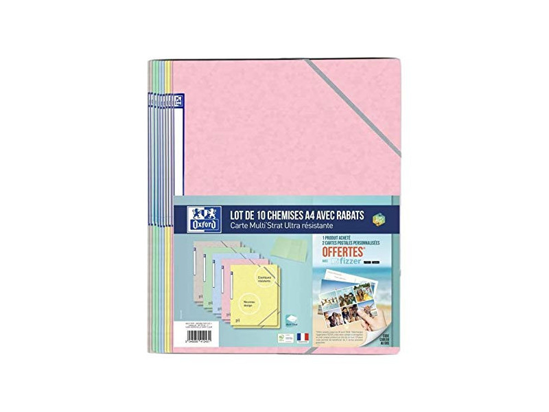 Oxford Chemise à élastique Top File+, pack de 10, pastel