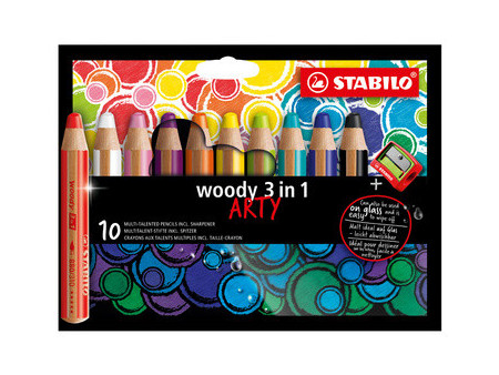 STABILO Crayon multi-talents woody 3en1, étui de 10 ARTY