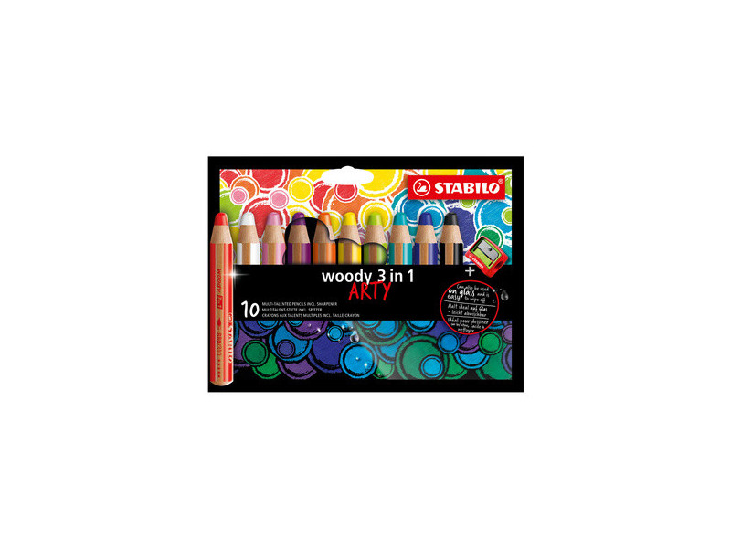 STABILO Crayon multi-talents woody 3en1, étui de 10 ARTY