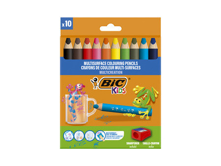 BIC KIDS Crayon de couleur multi-surfaces, étui carton de 10