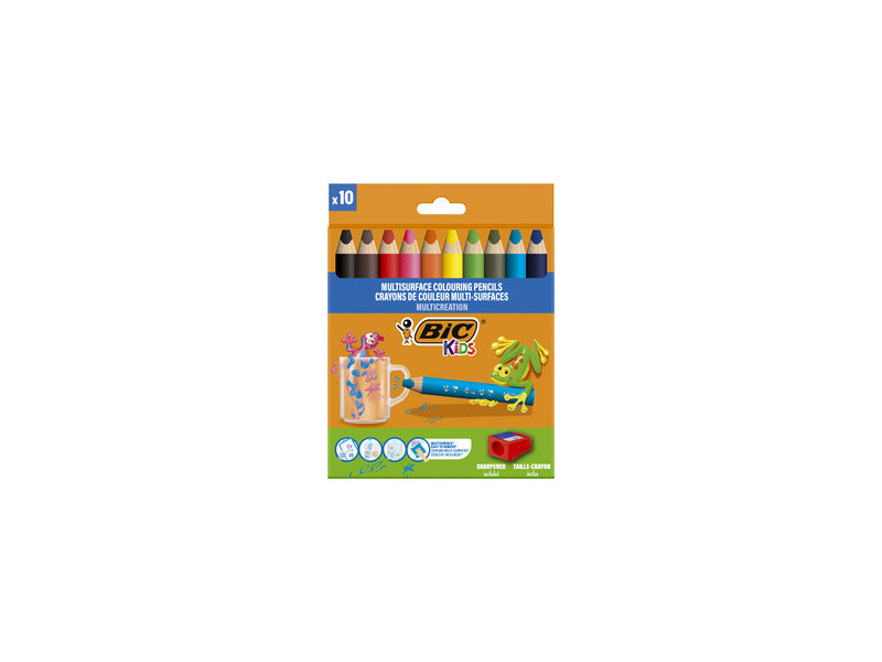 BIC KIDS Crayon de couleur multi-surfaces, étui carton de 10