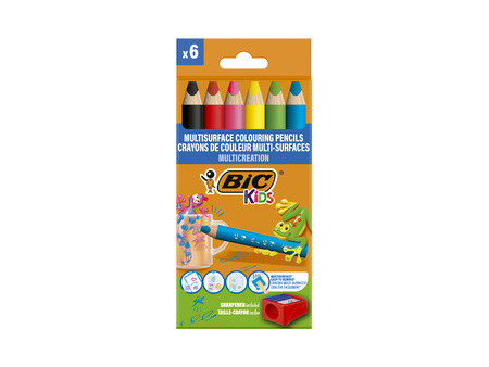 BIC KIDS Crayon de couleur multi-surfaces, étui carton de 10