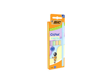BIC Stylo à bille Cristal Pastel, assorti, blister de 5