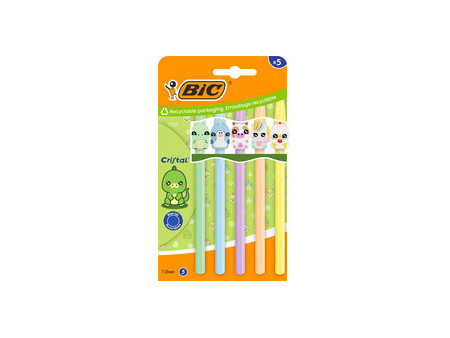 BIC Stylo à bille Cristal Pastel Figurines, blister de 5