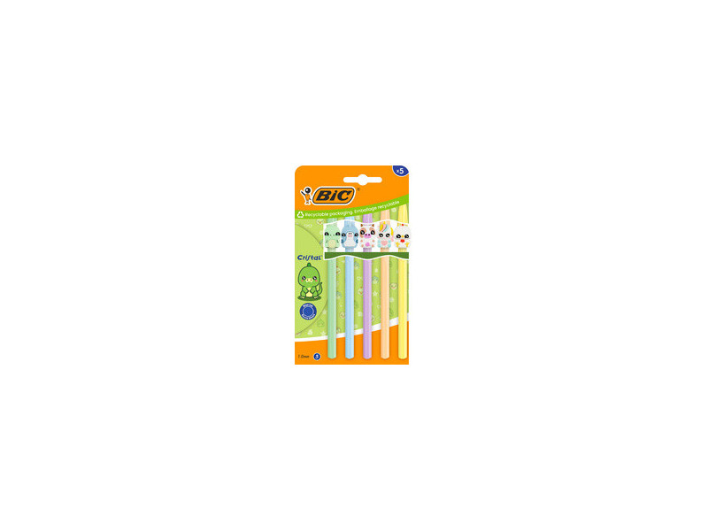 BIC Stylo à bille Cristal Pastel Figurines, blister de 5