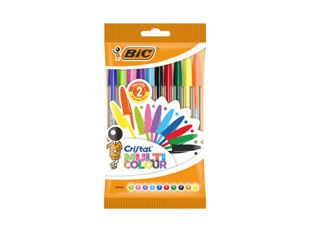BIC Stylo à bille Cristal Large Multicolor, sachet de 10