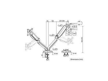 LogiLink Support double écran, alu, longueur bras: 450 mm