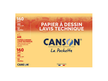 CANSON Papier à dessin Lavis technique, 240 x 320 mm, blanc