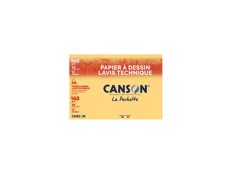 CANSON Papier à dessin Lavis technique, 240 x 320 mm, blanc