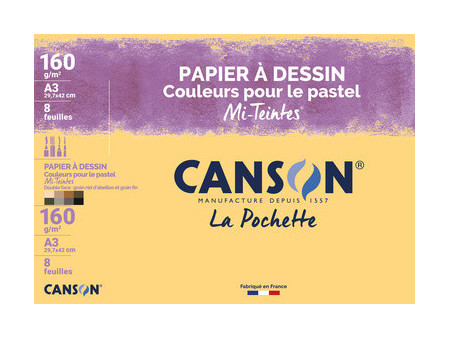 CANSON Papier à dessin couleur Mi-Teintes, A3 couleurs vives