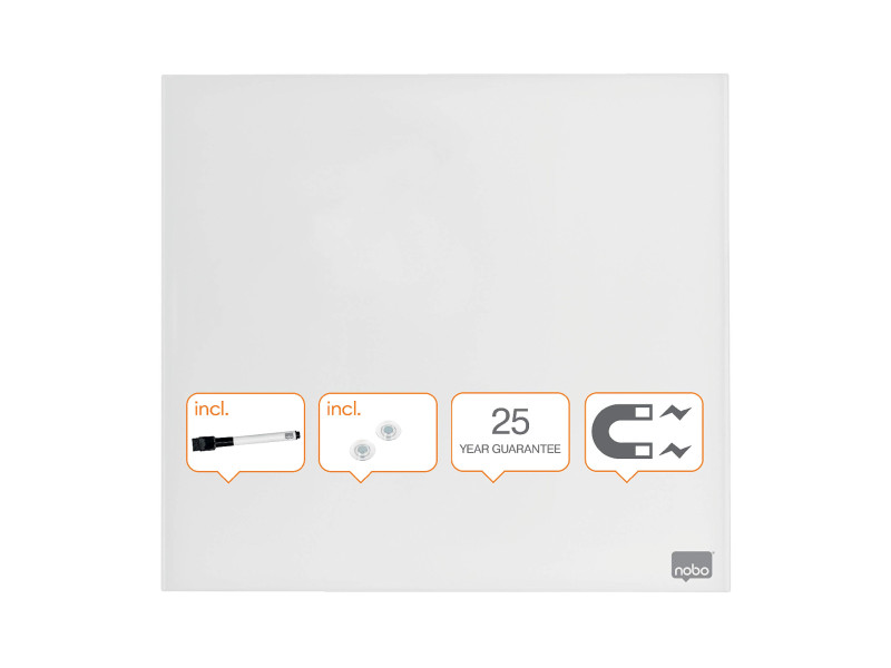 nobo Tableau magnétique en verre, (L)450 x (H)450 mm, blanc