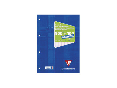 Clairefontaine Bloc de cours, perforé, A4, quadrillé 5x5