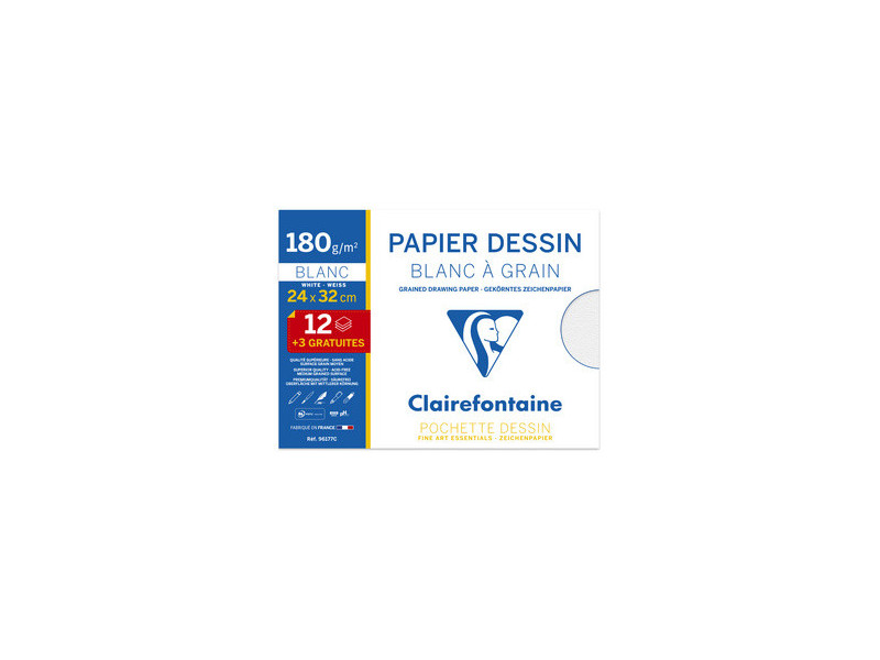 Clairefontaine Papier dessin 'Blanc à Grain', pack promo