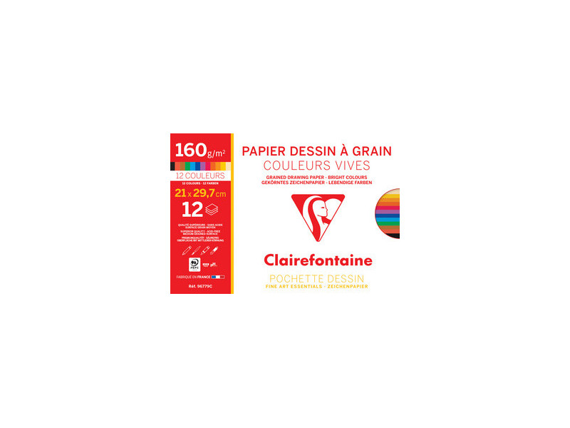 Clairefontaine Papier dessin 'à Grain', A4, couleurs vives