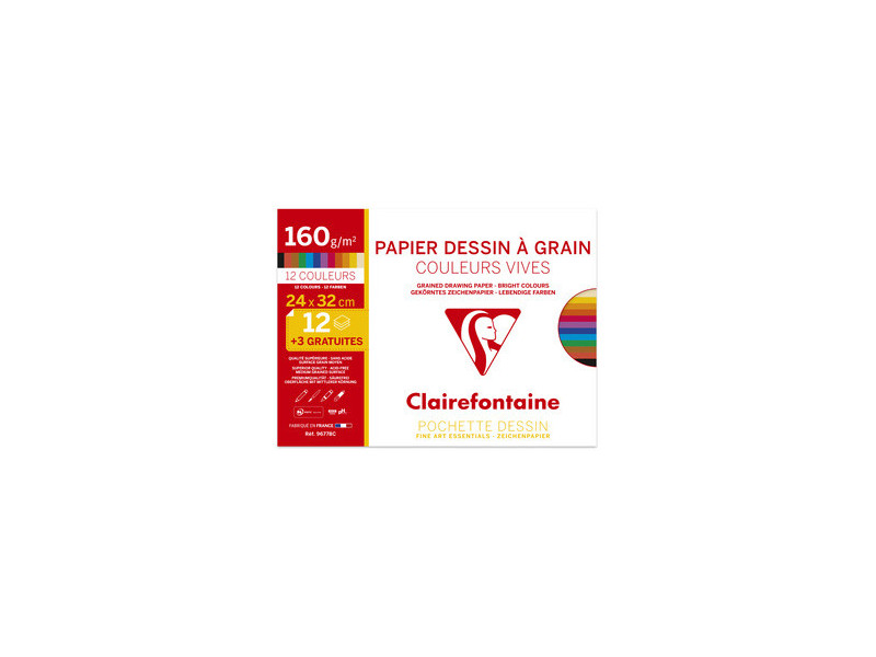 Clairefontaine Papier dessin 'à Grain' couleur, pack promo
